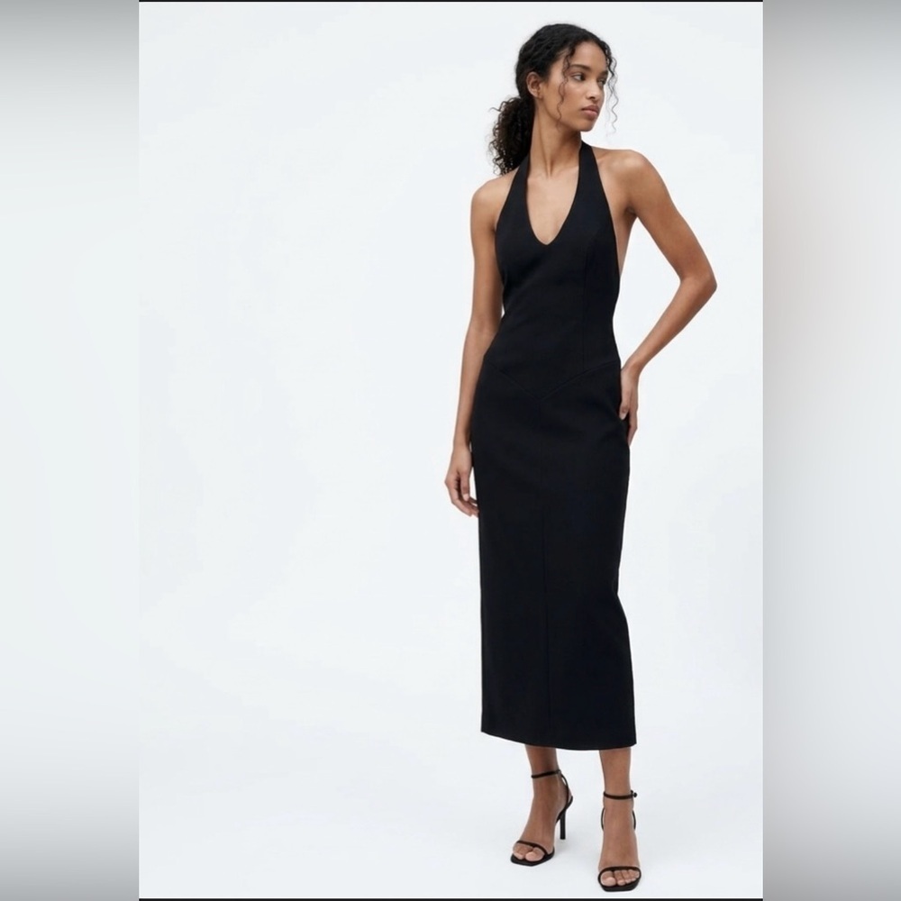 Zara Black Backless Halter Midi Dress